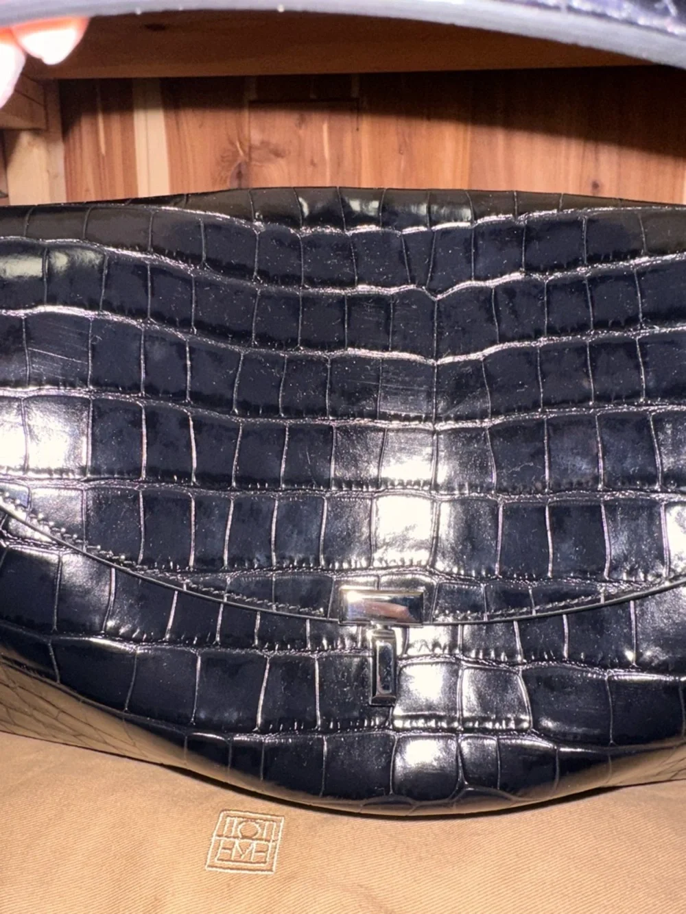 BRAND NEW! BLACK AND SILVER TOTEME T-lock croco-embossed top handle - Picture 8 of 16